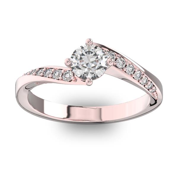 Помолвочное кольцо с 1 бриллиантом 0,45 ct 4/5  и 14 бриллиантами 0,1 ct 4/5 из розового золота 585°