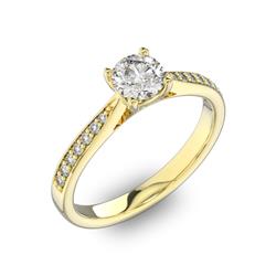 Помолвочное кольцо с 1 бриллиантом 0,45 ct 4/5  и 14 бриллиантами 0,8 ct 4/5 из желтого золота 585°, артикул R-D40516-1