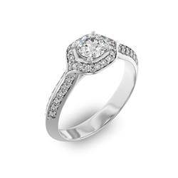 Помолвочное кольцо с 1 бриллиантом 0,45 ct 4/5  и 40 бриллиантами 0,28 ct 4/5 из белого золота 585°, артикул R-D35968-2