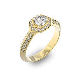 Помолвочное кольцо с 1 бриллиантом 0,45 ct 4/5  и 40 бриллиантами 0,28 ct 4/5 из желтого золота 585°, артикул R-D35968-1