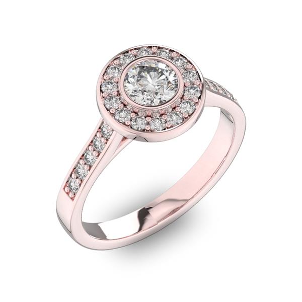 Помолвочное кольцо с 1 бриллиантом 0,45 ct 4/5  и 24 бриллиантами 0,3 ct 4/5 из розового золота 585°