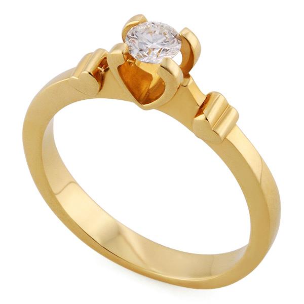Помолвочное кольцо из желтого золота 585 пробы с 1 бриллиантом 0,19 карат , артикул R-НП 019-1