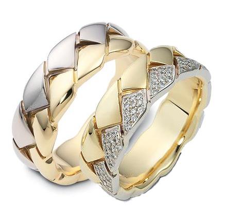 Купить Эксклюзивные обручальные кольца 70 бриллиантов белое желтое золото// Ювелирный интернет-магазин Rings.Ru