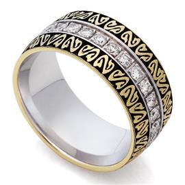 Эксклюзивное  обручальное кольцо с эмалью из белого и желтого золота 585 пробы и бриллиантами, артикул R-St115b