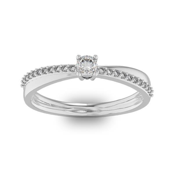 Помолвочное кольцо с 1 бриллиантом 0,1 ct 4/5  и 22 бриллиантами 0,06 ct 4/5 из белого золота 585°