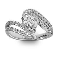 Помолвочное кольцо с 1 бриллиантом 0,45 ct 4/5  и 48 бриллиантами 0,38 ct 4/5 из белого золота 585°