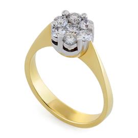 Помолвочное кольцо с 1 бриллиантом 0,24 ct 4/5 и 6 бриллиантов 0,47 ct 3/5 из желтого золота, артикул R-DRN10202-01