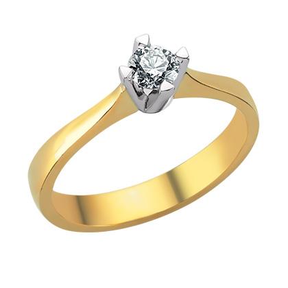 Помолвочное кольцо с 1 бриллиантом 0,24 ct 4/4 желтое белое золото, артикул R-TRN02270-21 