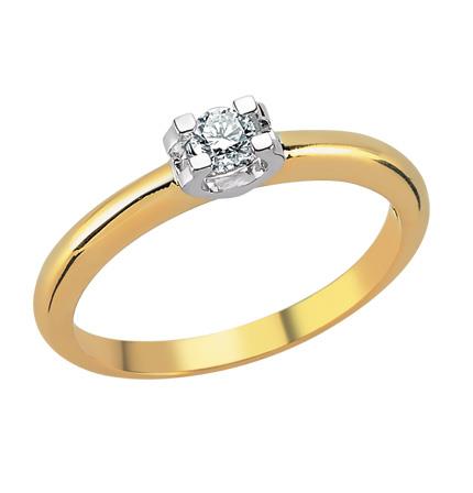Помолвочное кольцо  из желтого золота 750 пробы с 1  бриллиантом 0,12 карат, артикул R-TRN02089-017