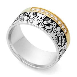 Роскошное  обручальное кольцо с эмалью из белого и желтого золота 585 пробы с 9 бриллиантами весом 0,09 карат, артикул R-St112b