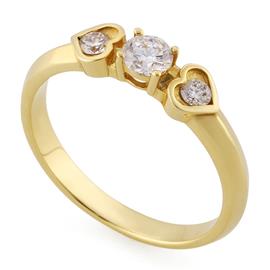 Помолвочное кольцо с 3 бриллиантами 0,33 ct (центр 1 бриллиант 0,22 ct 2/3, боковые 2 бриллианта 0,11 ct 3/5) желтое золото 585°, артикул R-НП0012-1