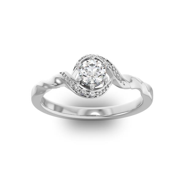Помолвочное кольцо с 1 бриллиантом 0,35 ct 4/5  и 6 бриллиантами 0,05 ct 4/5 из белого золота 585°
