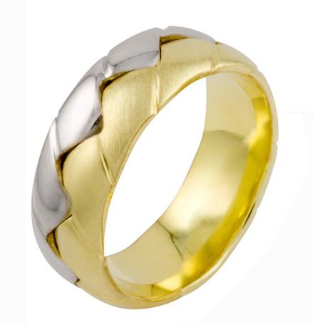 Дизайнерское  обручальное кольцо белое желтое золото, артикул R-A2261