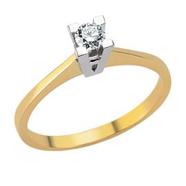 Помолвочное кольцо с 1  бриллиантом 0,16 ct 3/5 желтое белое золото, артикул R-TRN04596-014