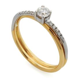 Помолвочное кольцо с 11 бриллиантами 0,28 ct (центр 1 бриллиант 0,22 ct 4/5, боковые 10 бриллиантов 0,06 ct 4/4) желтое и белое золото, артикул R-TRN05007-01