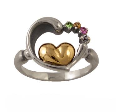 Кольцо Два сердца серебро, артикул R-138099