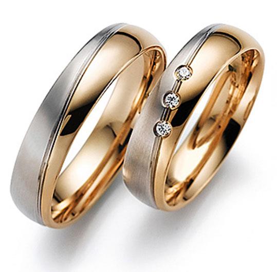 Обручальные кольца классические из белого и розового золота 585 пробы, артикул R-ТС 55-323-3