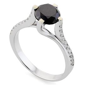 Кольцо с черным бриллиантом 1,55 ct белые бриллианты 0,17 ct 4/5 белое золото, артикул R-КК 022155