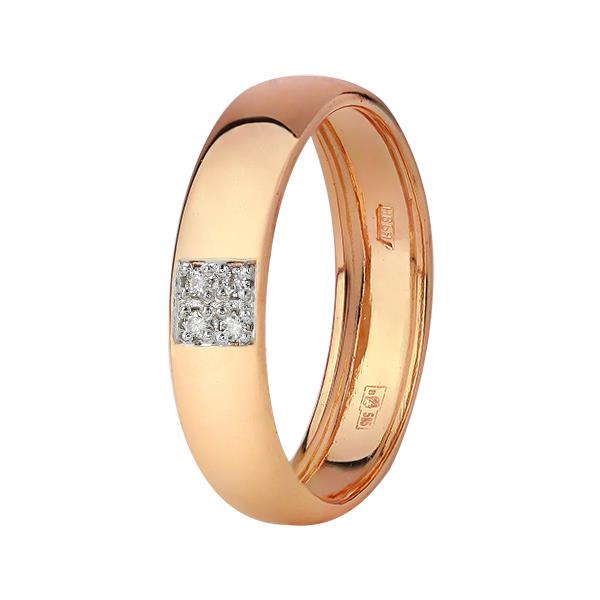 Обручальное кольцо с 4 бриллиантами 0,013 ct 4/5 из розового золота, артикул R-12003