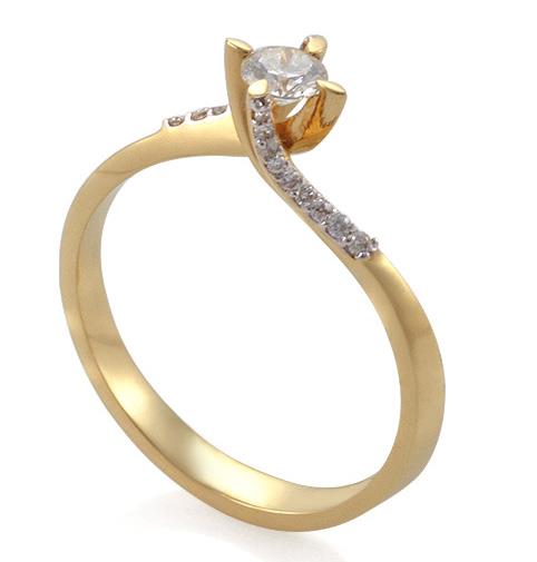 Помолвочное кольцо с бриллиантами 0,28 ct (центр 0,20 ct 5/6, боковые 0,08 ct 4/5) желтое золото