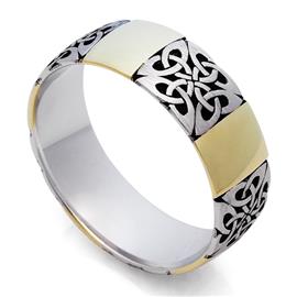 Роскошное  обручальное кольцо с эмалью из белого и желтого золота 585 пробы, артикул R-St116e