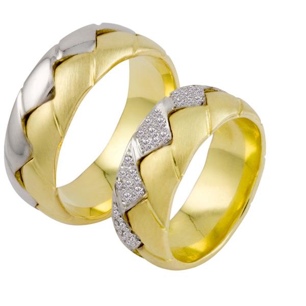 Эксклюзивные обручальные кольца 70 бриллиантов белое желтое золото, артикул R-ТС 2261