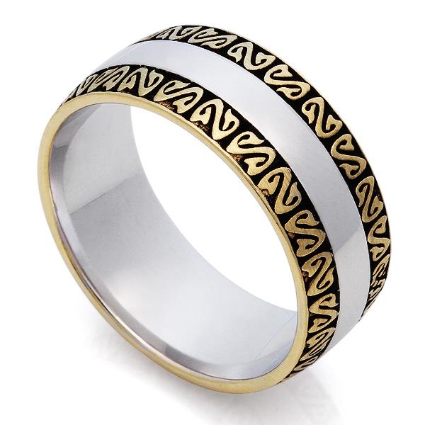 Эксклюзивное обручальное кольцо с эмалью из белого и желтого золота 585 пробы, артикул R-St115e