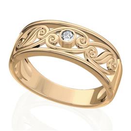 Обручальное кольцо дизайнерское из розового золота с бриллиантом, артикул R-W45388-3