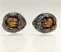 Запонки Орех из серебра 925 пробы с гальваническим покрытием черным родием и золотом