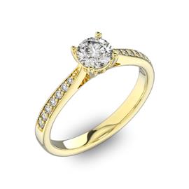 Помолвочное кольцо с 1 бриллиантом 0,45 ct 4/5  и  22 бриллиантами 0,11 ct 4/5 из желтого золота 585°, артикул R-D40517-1