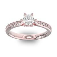 Помолвочное кольцо с 1 бриллиантом 0,3 ct 4/5  и 16 бриллиантами 0,12 ct 4/5 из розового золота 585°