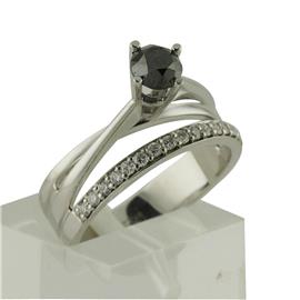 Кольцо с черным бриллиантом 0,35 ct белые бриллианты 0,08 ct 4/5 белое золото, артикул R-КК 054043