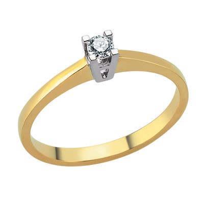 Помолвочное кольцо с 1 бриллиантом 0,09 ct 4/5 желтое белое золото, артикул R-TRN04953-001 