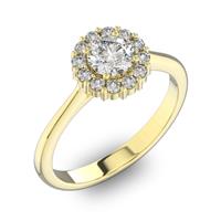 Помолвочное кольцо с 1 бриллиантом 0,5 ct 4/5  и 12 бриллиантами 0,24 ct 4/5 из желтого золота 585°