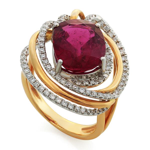 Кольцо с 1 турмалином 6,42 ct и 88 бриллиантами 0,90 ct  4/5 из розового золота, артикул R-ВИ2513