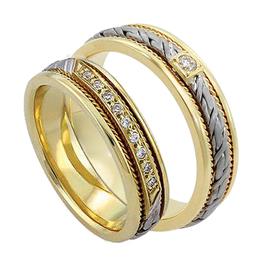 Обручальные кольца парные с бриллиантами из золота 585 пробы, артикул R-ТС L1912-1Б19