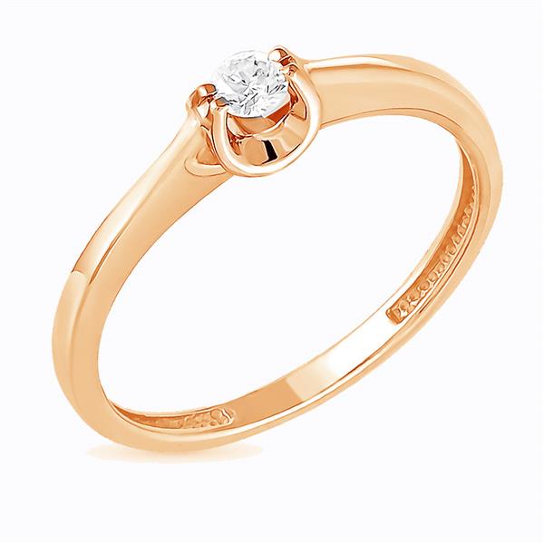 Помолвочное кольцо с 1 бриллиантом 0,10 ct 4/5  из розового золота 585°