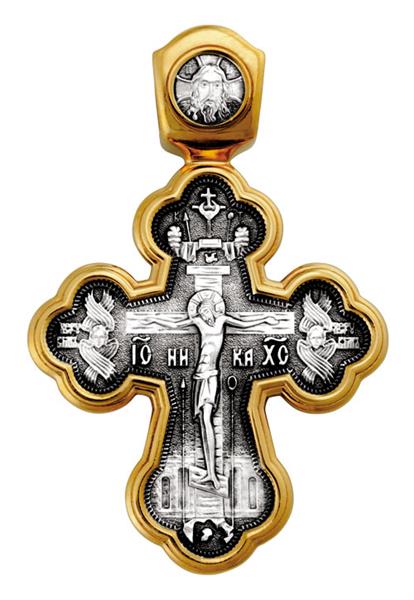 Крест нательный православный  Распятие,  Архангел Рафаил и святые целители