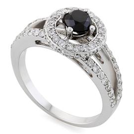 Помолвочное кольцо с 1 черным бриллиантом 0,60 ct и 70 бриллиантами 0,70 ct 4/5 белое золото, артикул R-НП 044