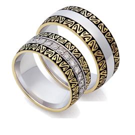 Эксклюзивные обручальные кольца с эмалью из белого и желтого золота 585 пробы и бриллиантами весом 0,61 карат, артикул R-St115