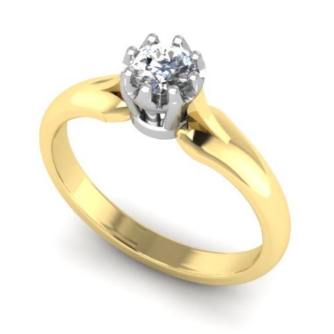 Кольцо с 1 бриллиантом 0,22 ct 4/5 из желтого золота 585°