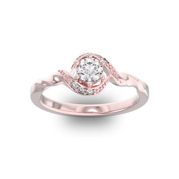 Помолвочное кольцо с 1 бриллиантом 0,35 ct 4/5  и 6 бриллиантами 0,05 ct 4/5 из розового золота 585°