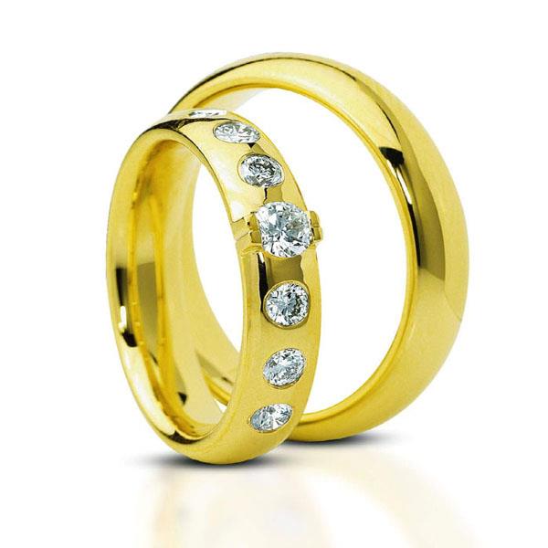 Обручальные кольца парные с бриллиантами из золота 585 пробы, артикул R-ТС 23060