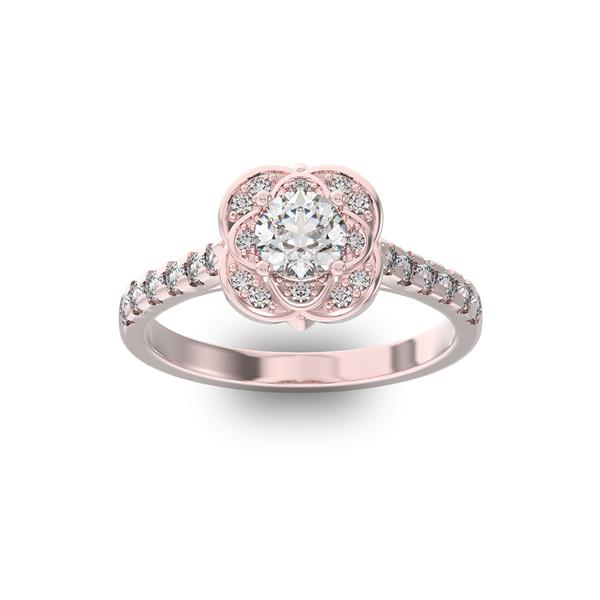 Помолвочное кольцо с 1 бриллиантом 0,45 ct 4/5  и 24 бриллиантами 0,29 ct 4/5 из розового золота 585°