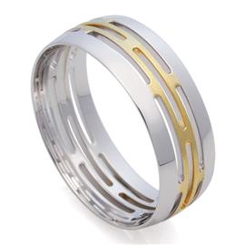 Оригинальное обручальное кольцо из белого и желтого золота 585 пробы, артикул R-St024e