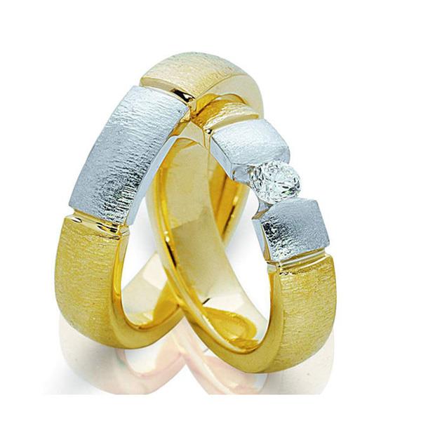 Обручальные кольца парные с бриллиантом из золота 585 пробы, артикул R-ТС 0037