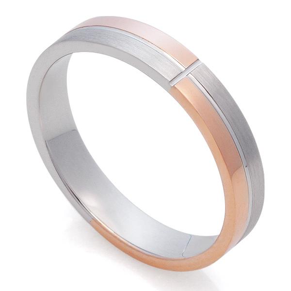 Обручальное дизайнерское кольцо из белого и розового золота 585 пробы, артикул R-St174e
