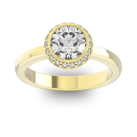 Кольцо с 1 бриллиантом 1,15 ct 4/5 и 18 бриллиантами 0,10 ct 4/5 из желтого золота 585°
