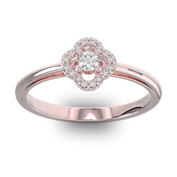 Помолвочное кольцо с 1 бриллиантом 0,1 ct 4/5  и 16 бриллиантами 0,05 ct 4/5 из розового золота 585°