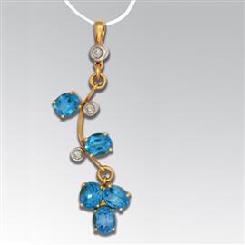 Подвеска золотая с бриллиантами и голубыми топазами (кулон), артикул R-061-698